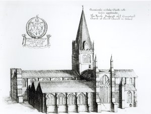 La Prospettiva Nord della Chiesa Conventuale di Christ Church a Oxford (incisione) (foto in bianco e nero)